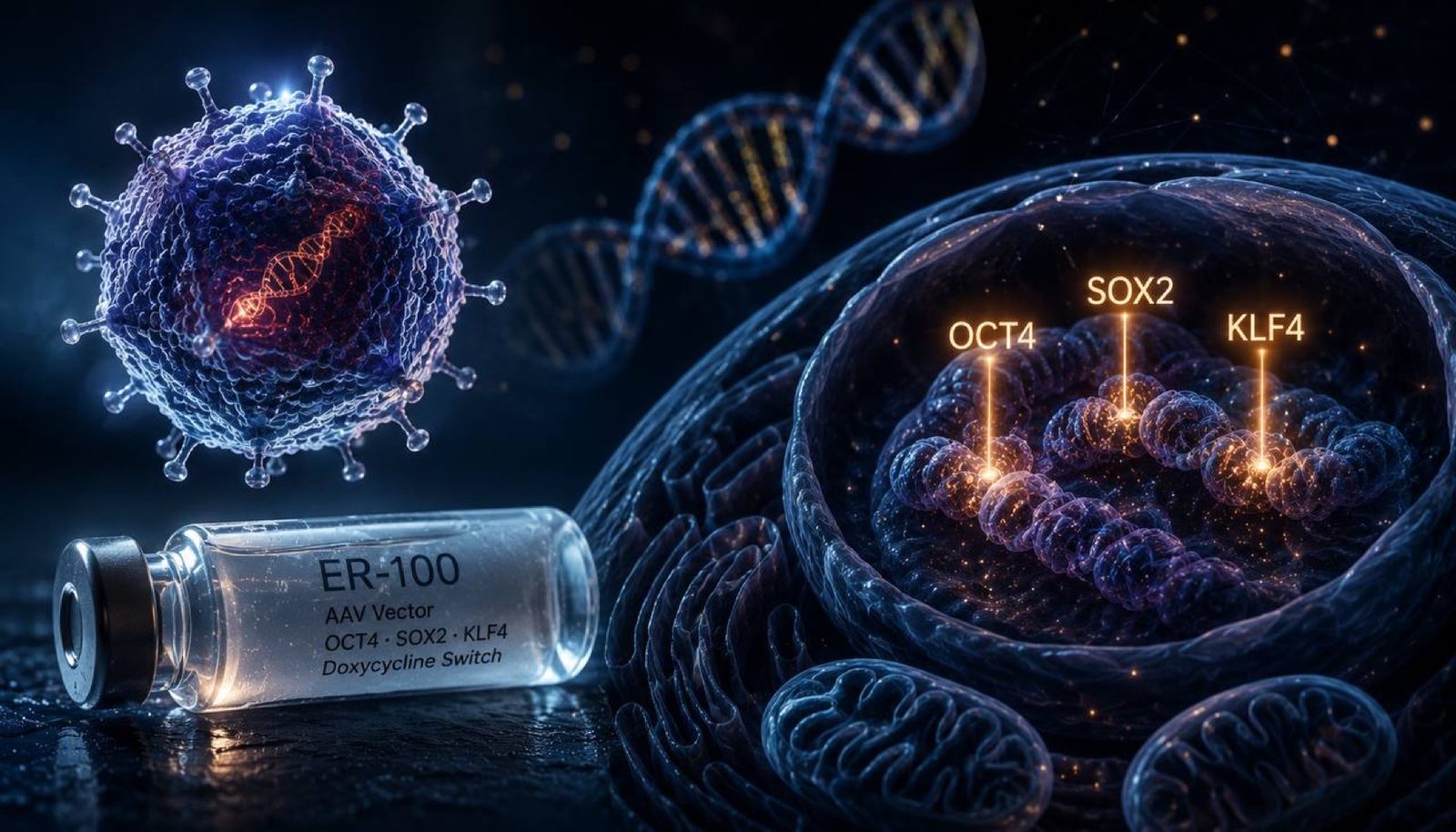 DNA double helix abstract — epigenetic reprogramming ER-100 Life Biosciences