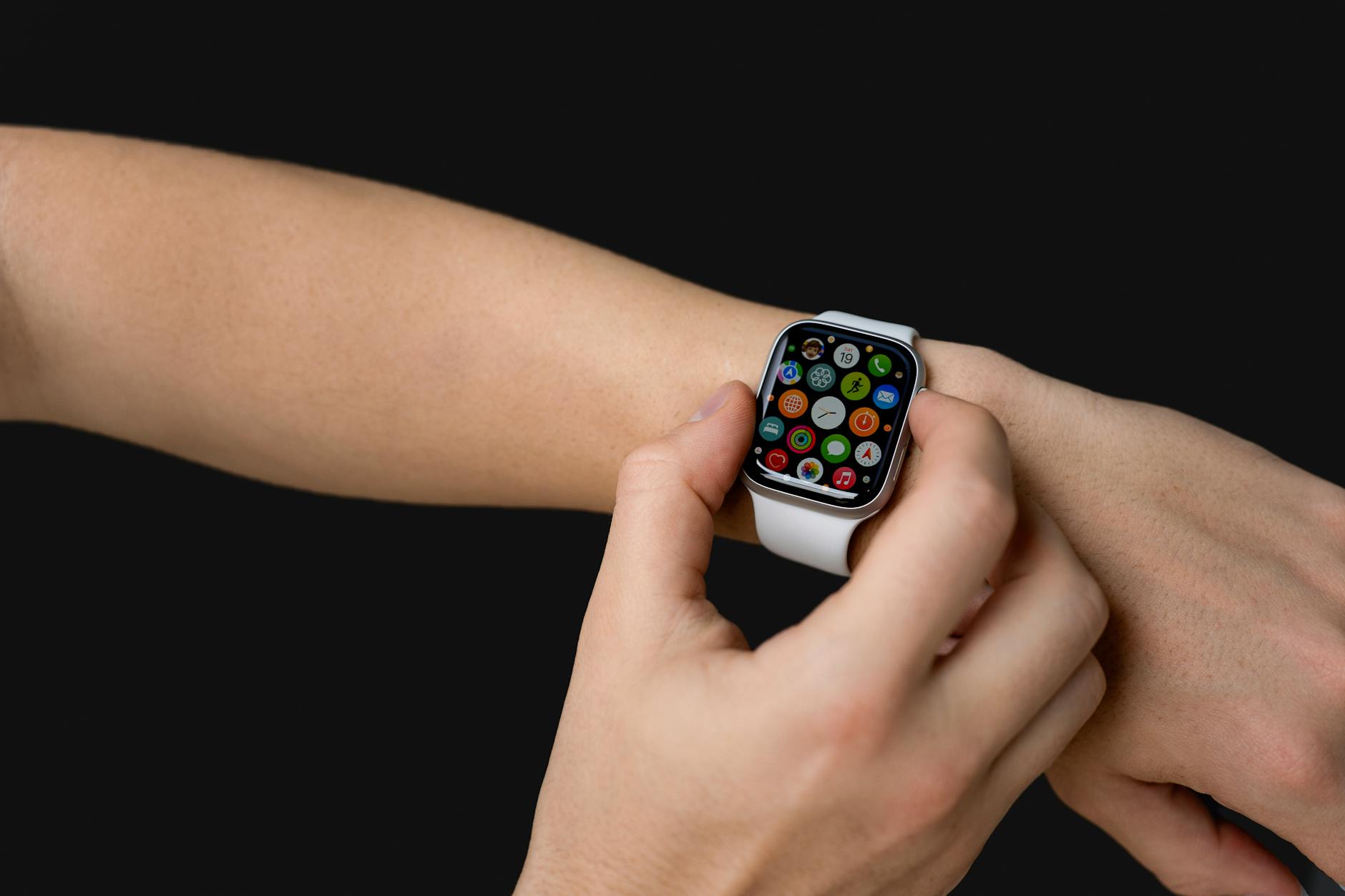 Wearable health tracker on wrist — biohacking continuous glucose monitor